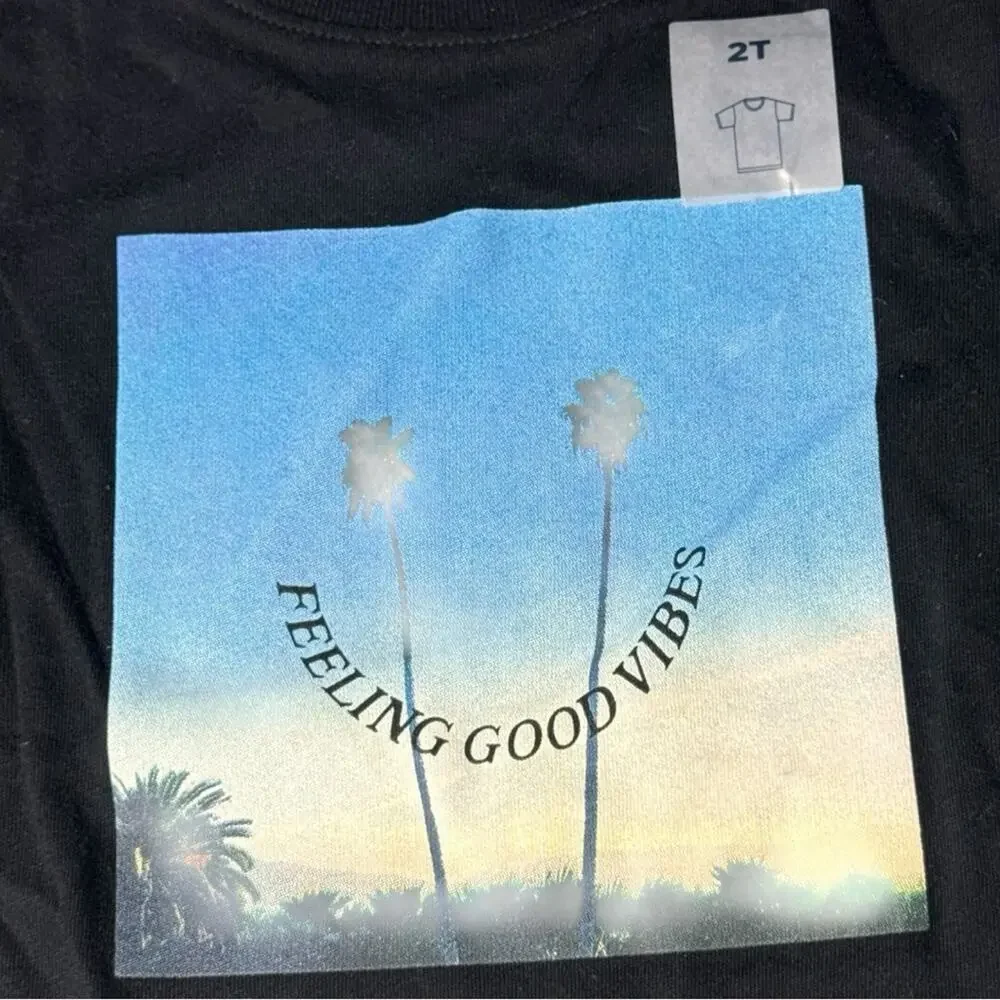 Old navy Black Short Sleeve Kids T-Shirt with Palm Tree  Smiley Face Print Sz 2T